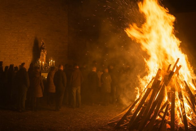 Falò e fedeli durante La Venuta di Loreto 2025 nelle Marche