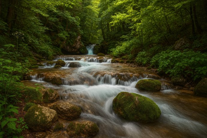 Torrente della Gola dell’Infernaccio tra massi muschiosi e bosco
