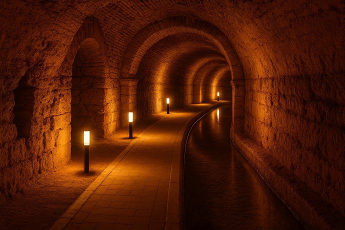 Galleria illuminata della città sotterranea di Camerano nelle Marche